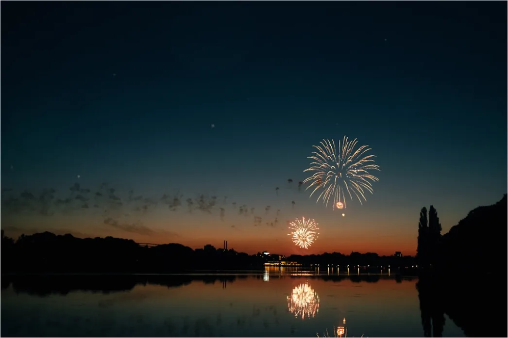Detail Silvester Feuerwerk Reflexion Wasser Nacht Number 5