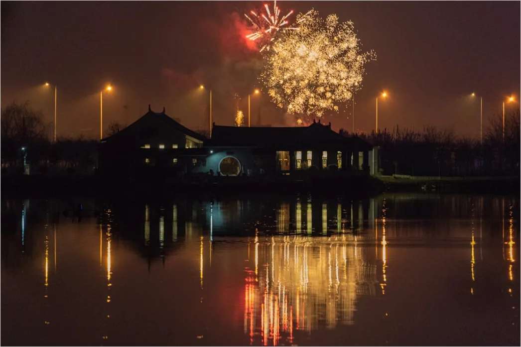 Detail Silvester Feuerwerk Reflexion Wasser Nacht Number 7