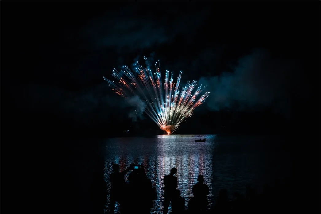 Detail Silvester Feuerwerk Reflexion Wasser Nacht Number 9