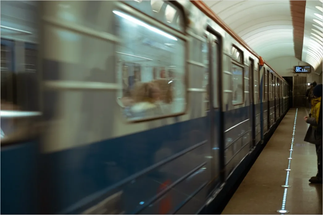 Detail Subway Metro Train Arriving At Station Platform Number 2