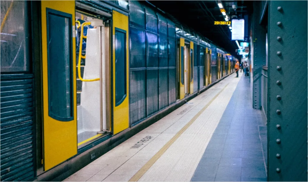 Detail Subway Metro Train Arriving At Station Platform Number 19