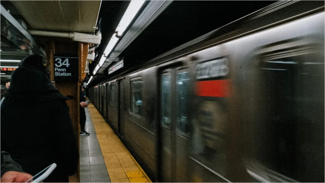Detail Subway Metro Train Arriving At Station Platform Number 3