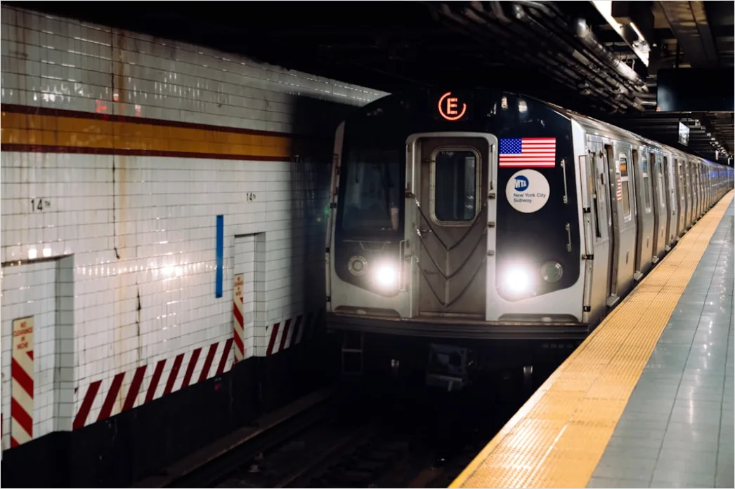 Detail Subway Metro Train Arriving At Station Platform Number 4