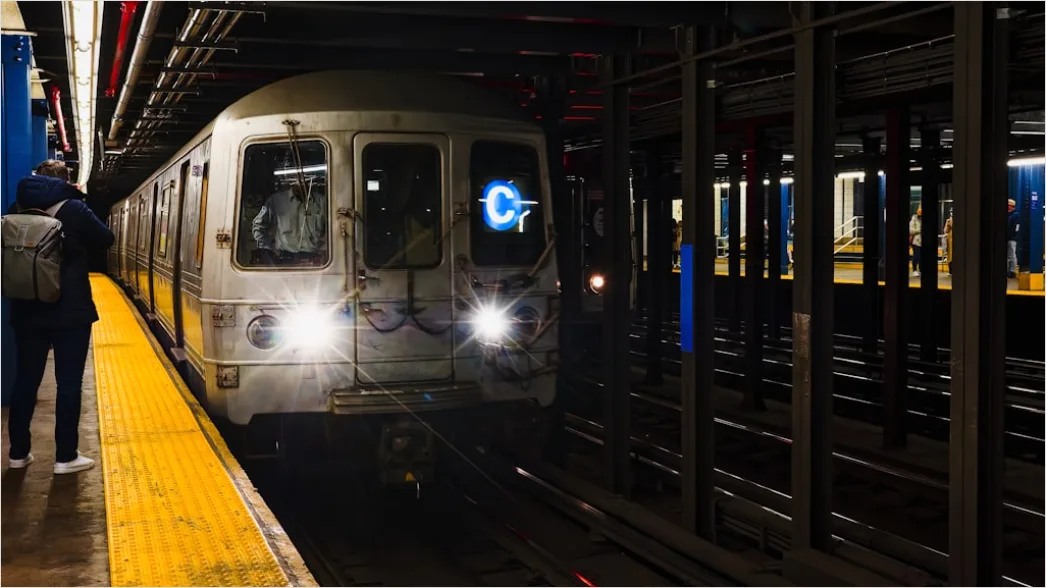 Detail Subway Metro Train Arriving At Station Platform Number 5
