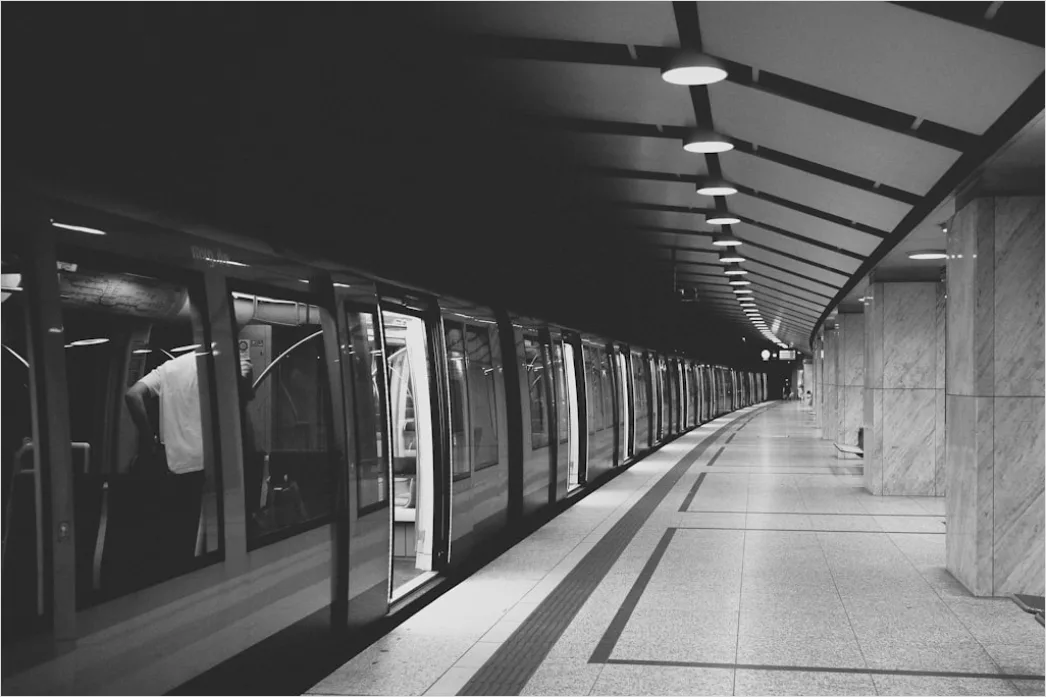 Detail Subway Metro Train Arriving At Station Platform Number 10