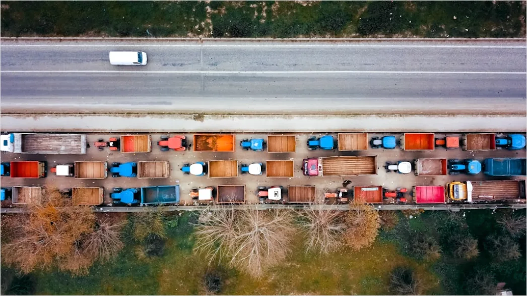 Detail Truck Convoy Highway Freight Transport Aerial Number 6