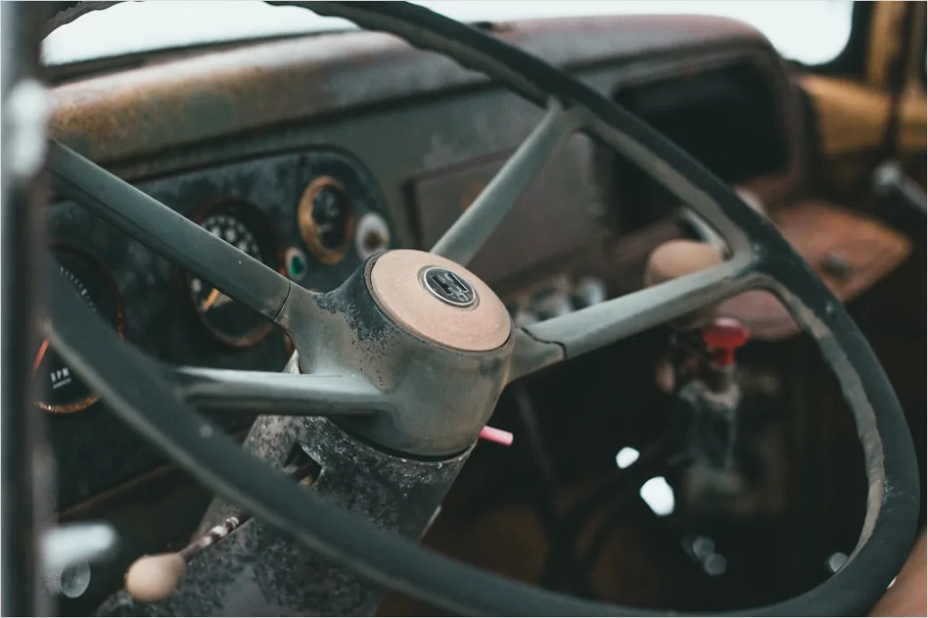 Detail Vintage Car Steering Wheel Interior Close Up Number 14