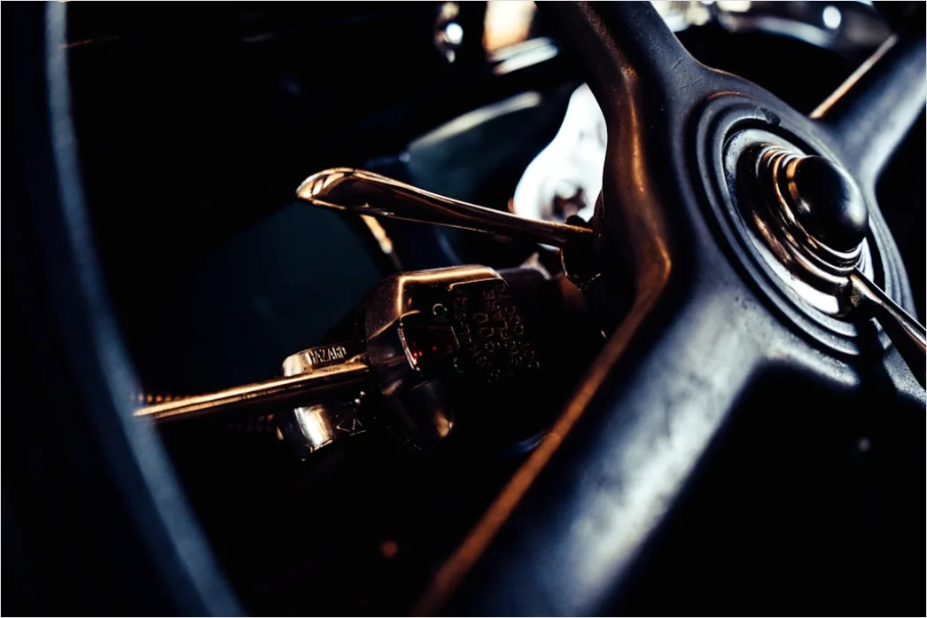 Detail Vintage Car Steering Wheel Interior Close Up Number 16