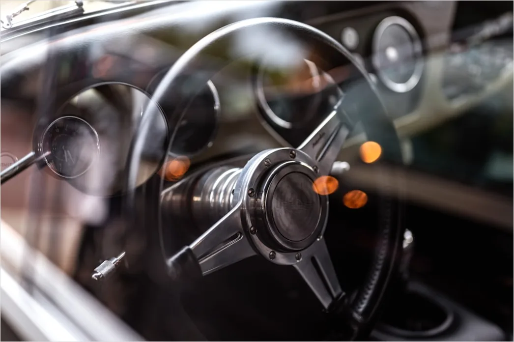 Detail Vintage Car Steering Wheel Interior Close Up Number 17