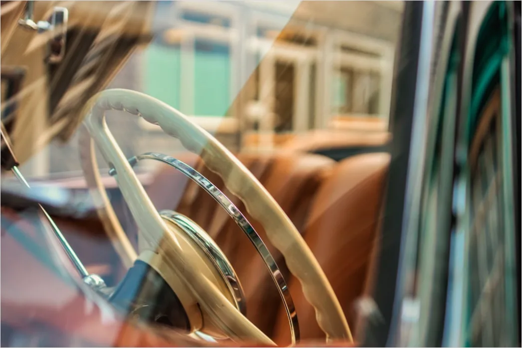 Detail Vintage Car Steering Wheel Interior Close Up Number 18