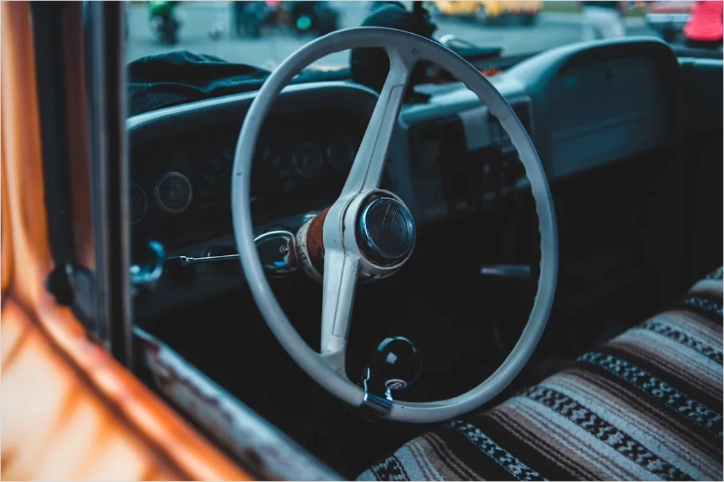 Detail Vintage Car Steering Wheel Interior Close Up Number 19