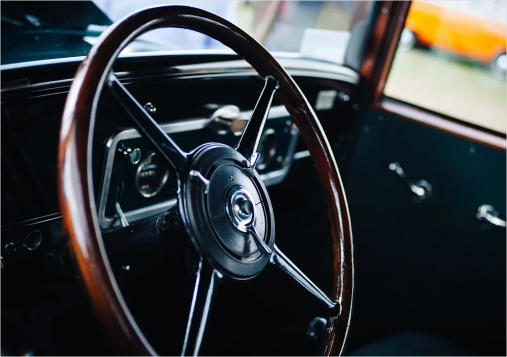 Detail Vintage Car Steering Wheel Interior Close Up Number 20