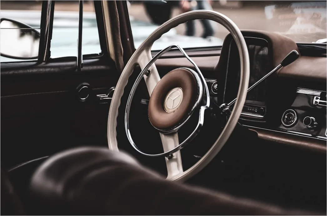 Detail Vintage Car Steering Wheel Interior Close Up Number 8