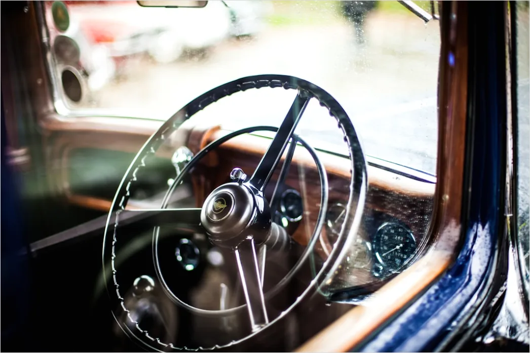 Detail Vintage Car Steering Wheel Interior Close Up Number 9