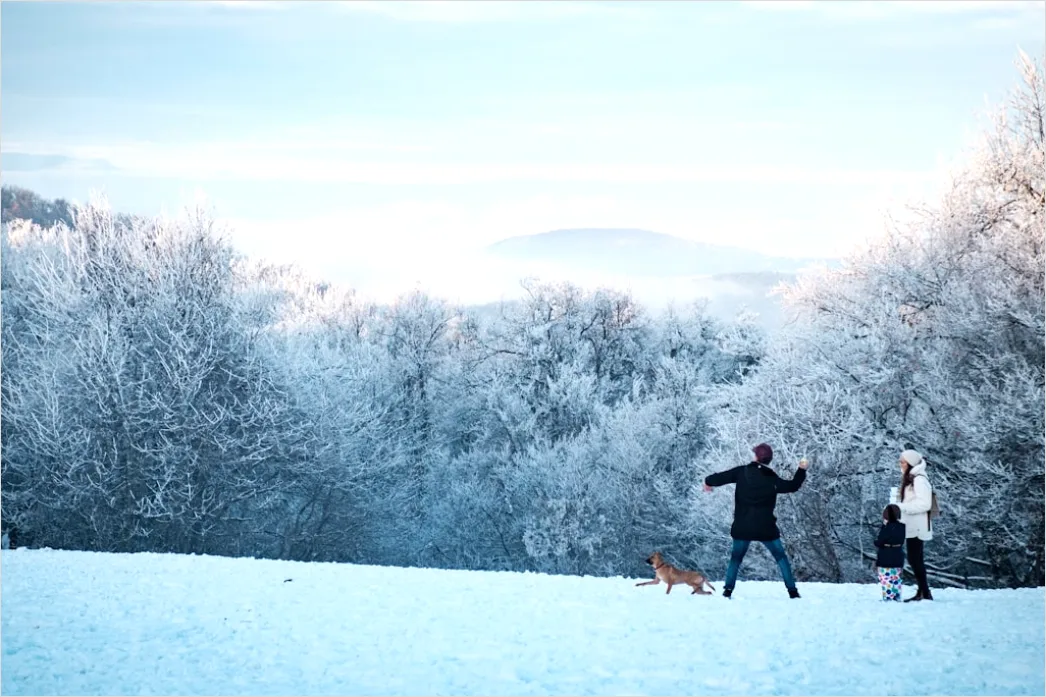 Weihnachten Outdoor Schnee Familie Moment F521