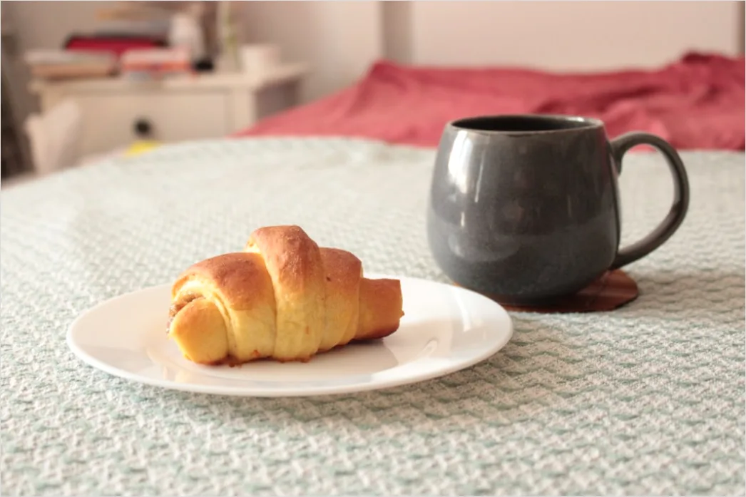 Detail Frühstück Croissant Kaffee Tisch Nahaufnahme Number 20