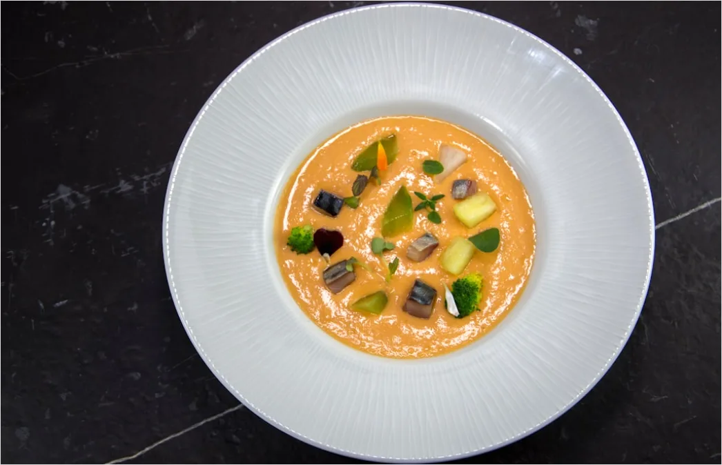 Detail Gazpacho Suppe Teller Nahaufnahme Kalt Number 6