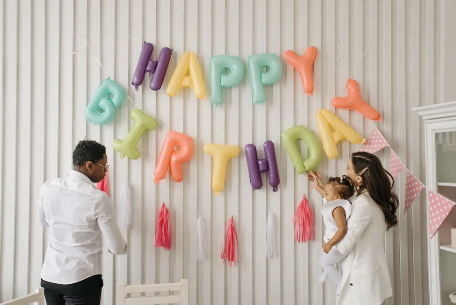 Geburtstag Luftballons Konfetti Bunt Hintergrund 3f2e