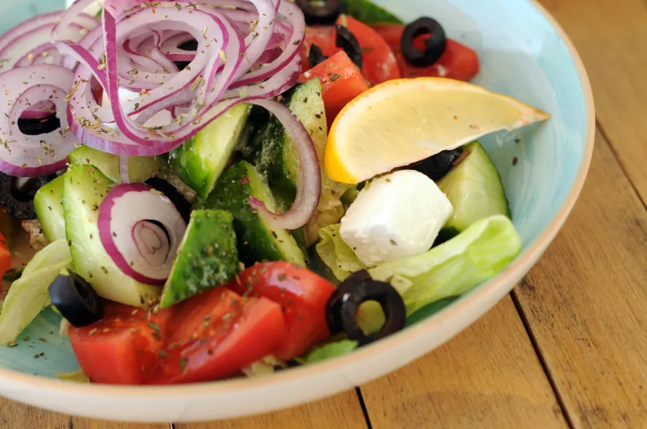 Detail Griechischer Salat Teller Nahaufnahme Bunt Number 5