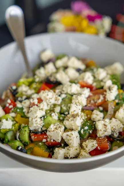 Detail Griechischer Salat Teller Nahaufnahme Bunt Number 8