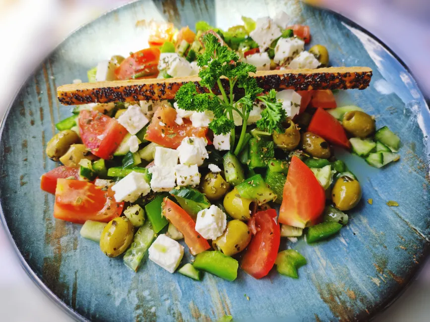 Detail Griechischer Salat Teller Nahaufnahme Bunt Number 9