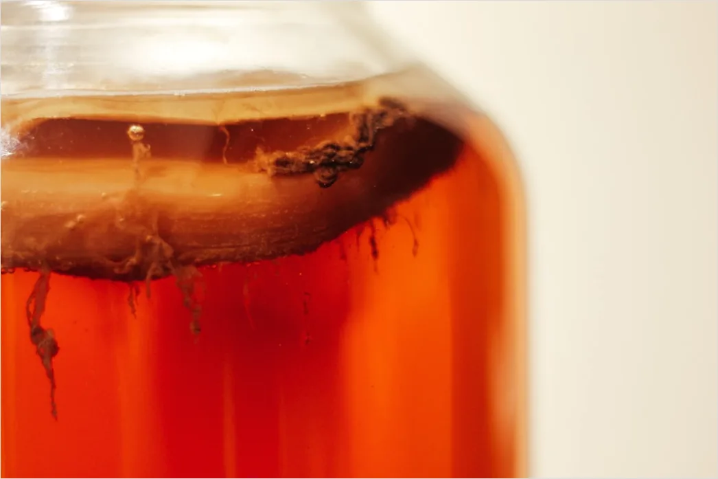 Detail Kombucha Flasche Glas Nahaufnahme Trendy Number 17