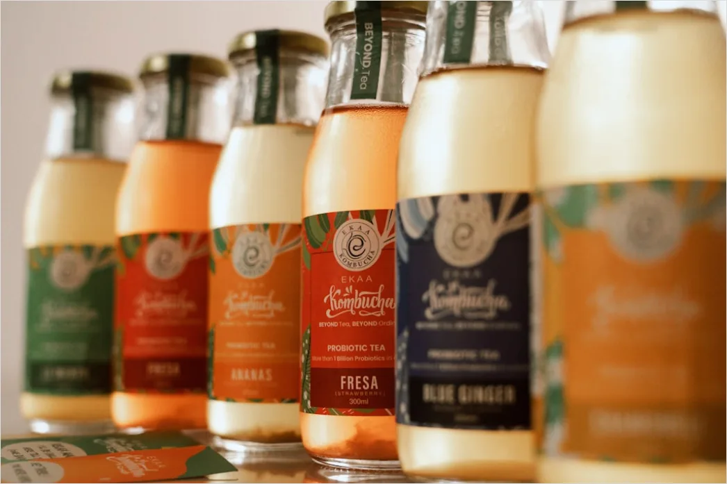 Detail Kombucha Flasche Glas Nahaufnahme Trendy Number 5