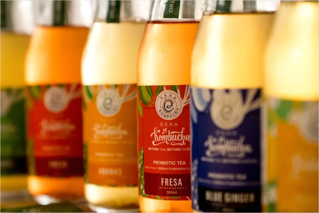 Detail Kombucha Flasche Glas Nahaufnahme Trendy Number 9