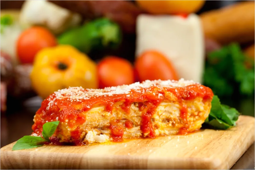 Detail Lasagne Portion Nahaufnahme Käse überbacken Number 16