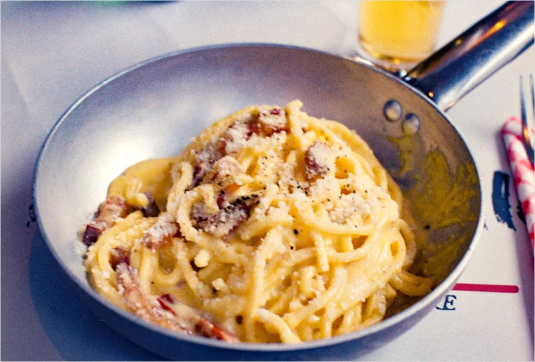 Detail Pasta Carbonara Teller Nahaufnahme Dampfend Number 4
