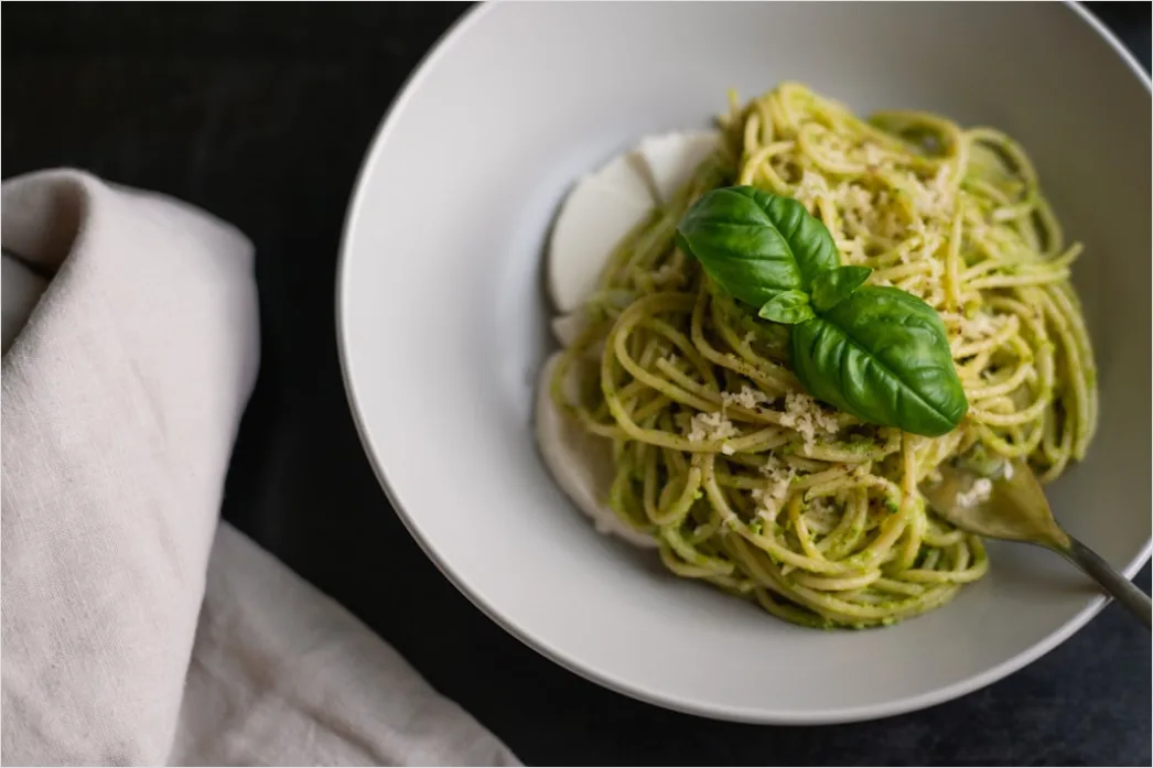Pasta Pesto Teller Nahaufnahme Frisch 5a30