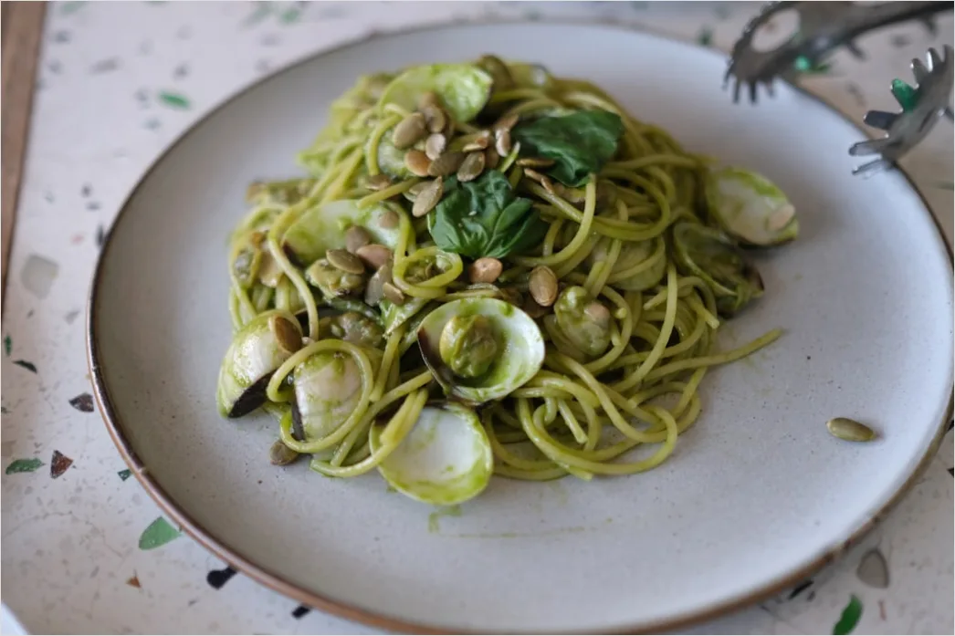 Detail Pasta Pesto Teller Nahaufnahme Frisch Number 9