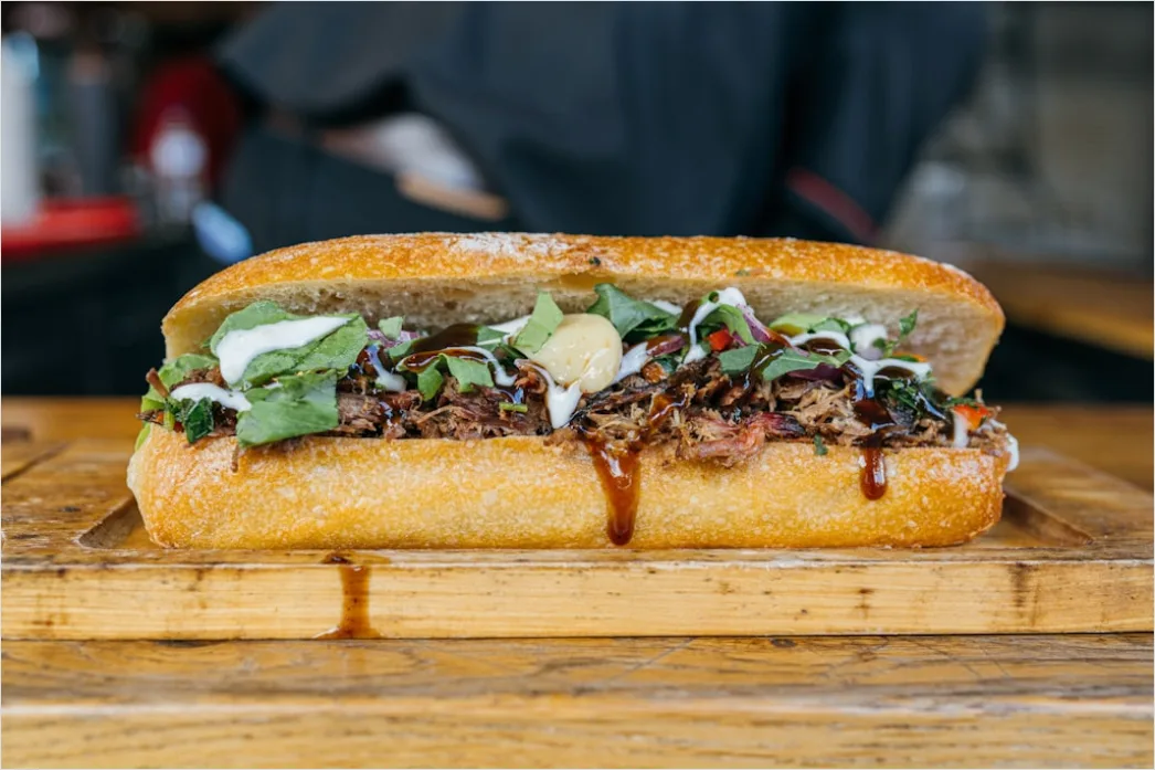 Detail Pulled Pork Sandwich Nahaufnahme Rustikal Number 15