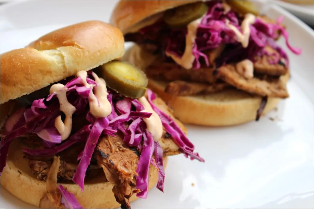 Detail Pulled Pork Sandwich Nahaufnahme Rustikal Number 3