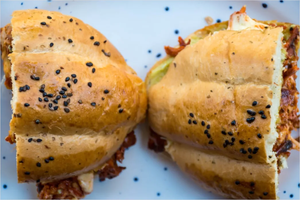 Detail Pulled Pork Sandwich Nahaufnahme Rustikal Number 6