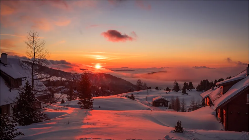 Sonnenaufgang Winter Schnee Rosa 18e5