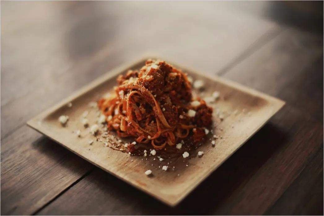 Detail Spaghetti Bolognese Teller Nahaufnahme Rustikal Number 13