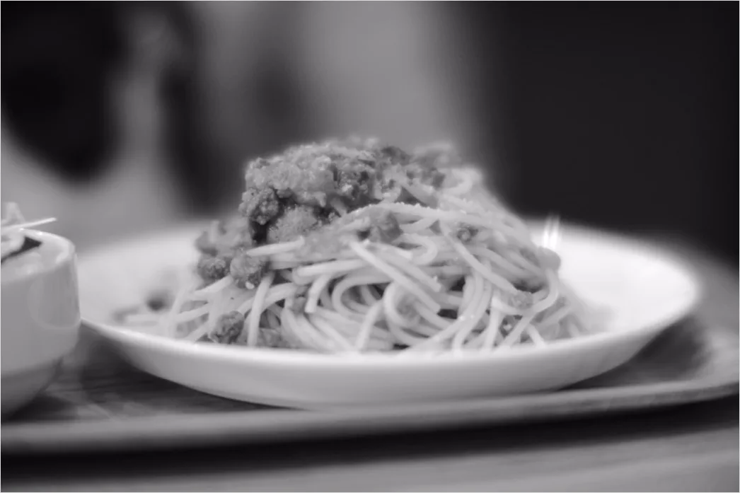 Detail Spaghetti Bolognese Teller Nahaufnahme Rustikal Number 19