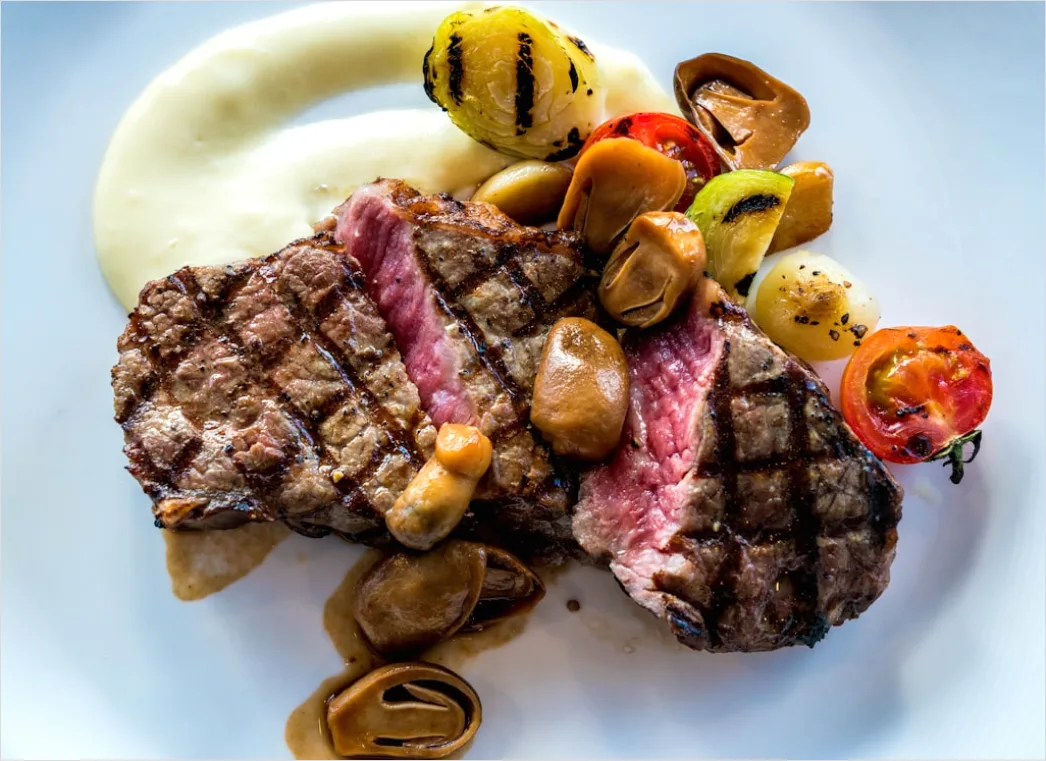 Detail Steak Medium Rare Teller Nahaufnahme Saftig Number 16