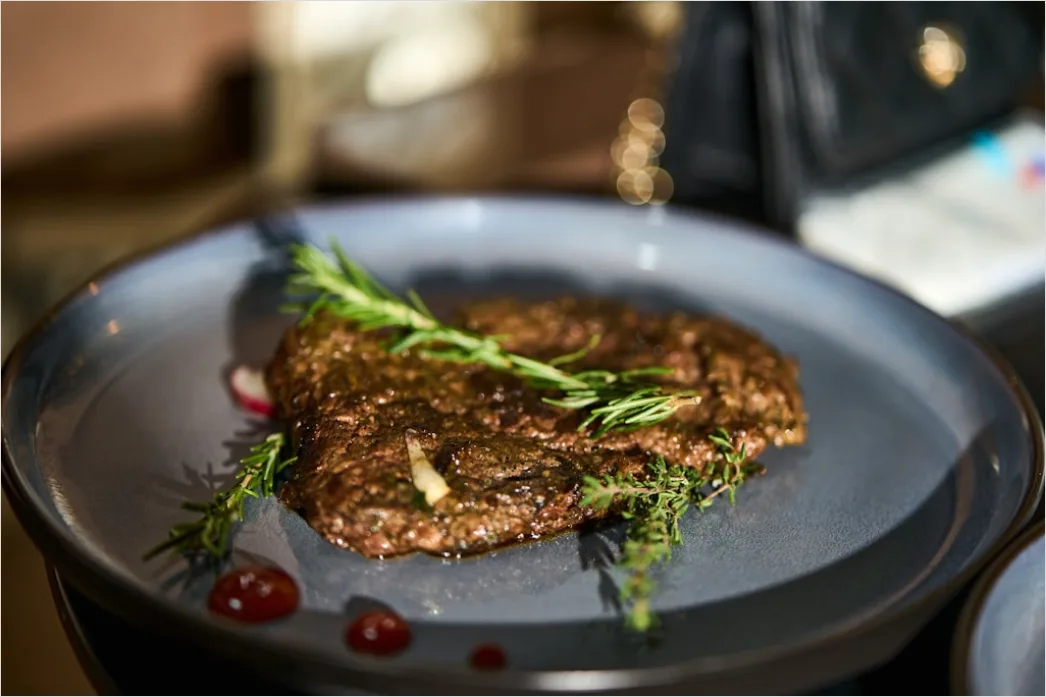 Detail Steak Medium Rare Teller Nahaufnahme Saftig Number 20