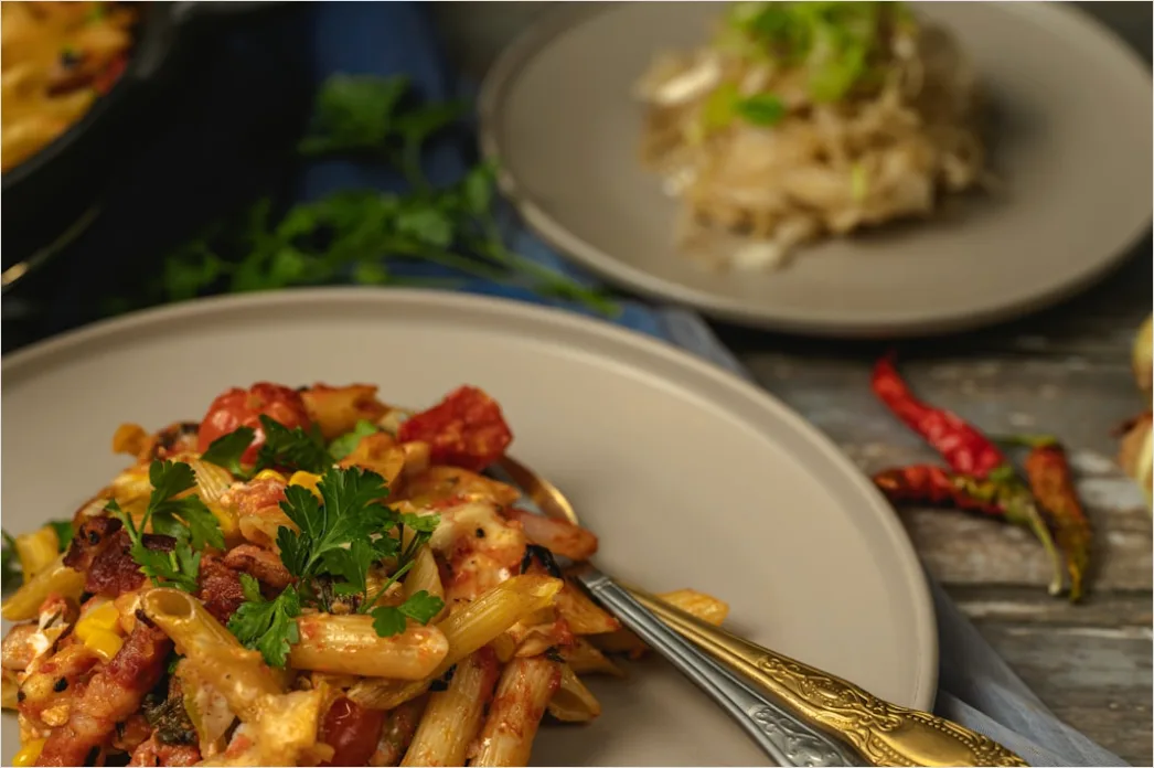 Detail Vegane Pasta Nahaufnahme Teller Frisch Number 5