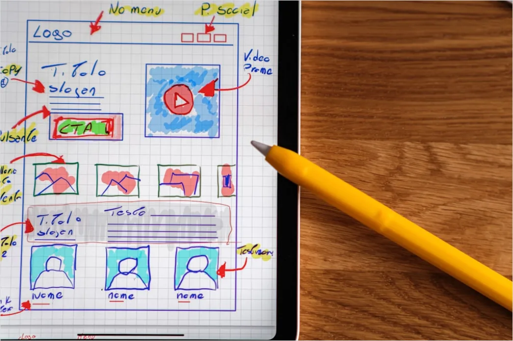 Detail App Design Wireframe Auf Tablet Mit Stylus Foto Number 15