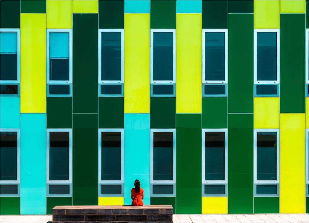 Detail Farbige Fassade Modern Geometrische Formen Number 12