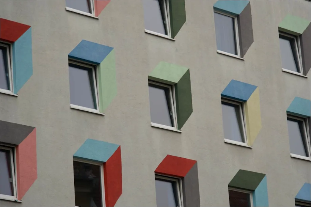 Detail Farbige Fassade Modern Geometrische Formen Number 5