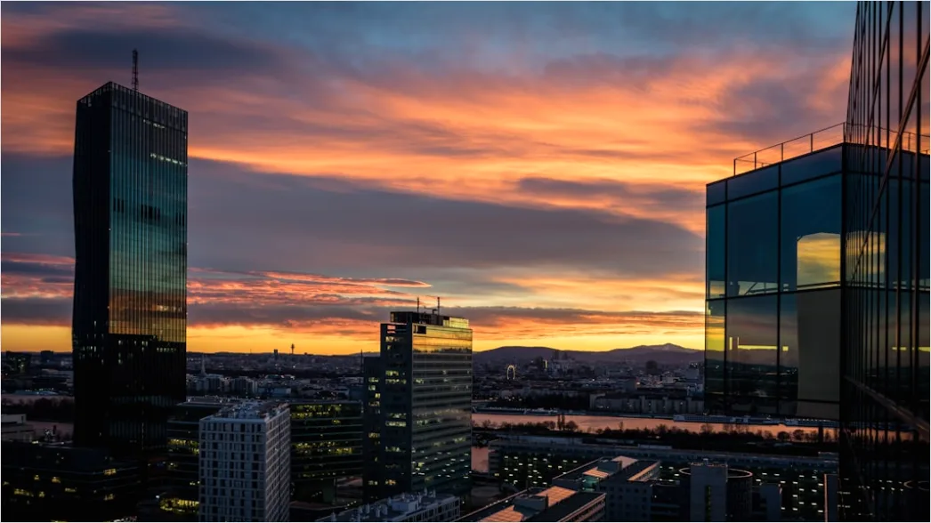 Hochhaus Skyline Bei Sonnenuntergang Panorama C1a9
