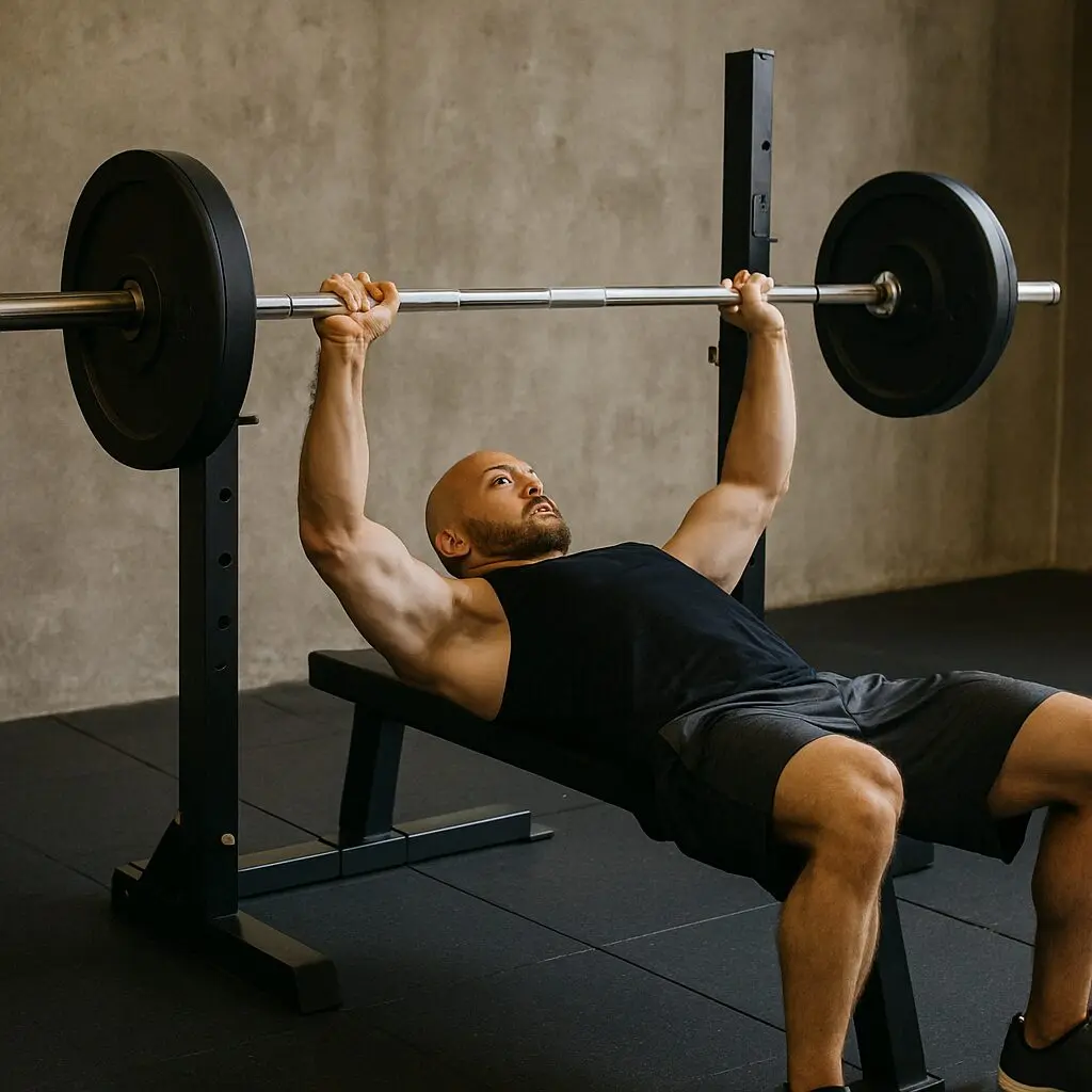 Mann Beim Bankdruecken Im Fitnessstudio Foto 8a06