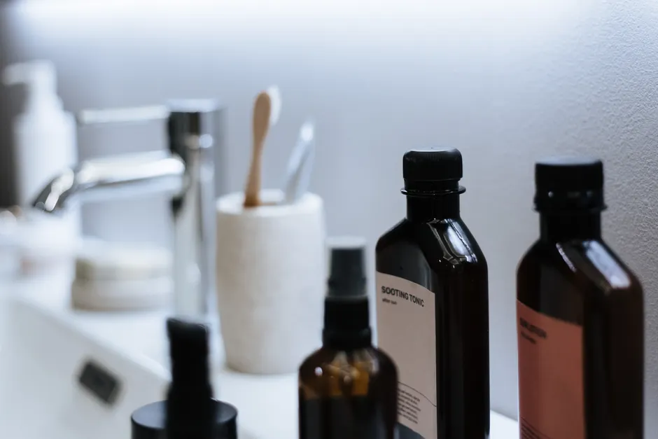 Mundspuelung Flasche Im Badezimmer Nahaufnahme A004