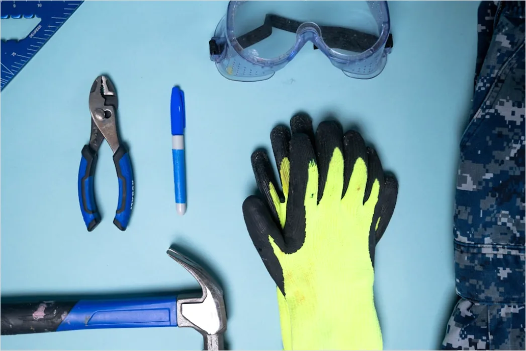Detail Op Maske Haube Und Handschuhe Flat Lay Number 3