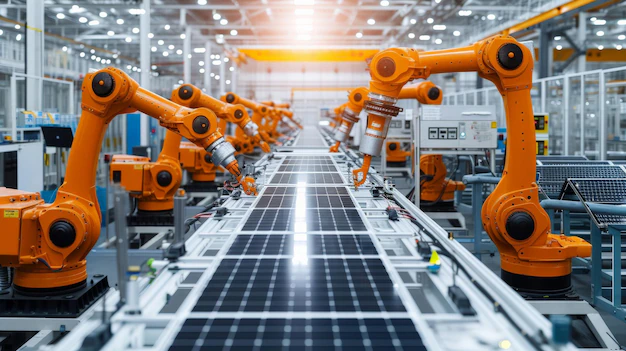 Smart Factory Produktionslinie Mit Sensoren Foto