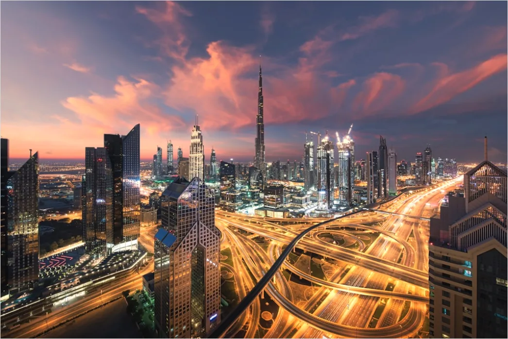 Dubai Skyline Moderne Wolkenkratzer Nacht Df73